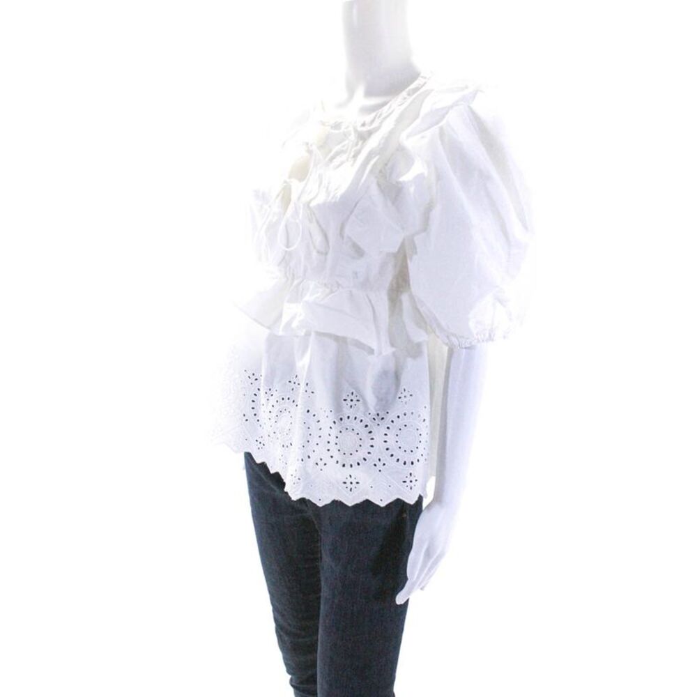 Moon River Womens White Cotton Ruffle V-Neck Puff Short Sleeve Blouse Top Size L - Picture 2 of 6